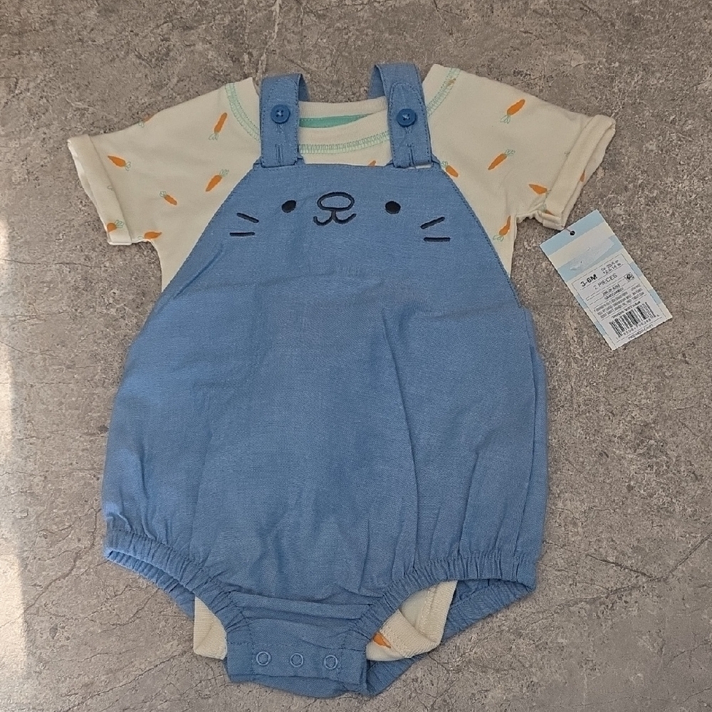 (J66) Cat & Jack Easter Outfit Blue and Cream Kids Matching Set 3-6 Mths